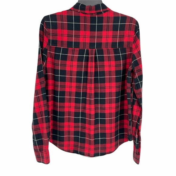 Forever21 Women's Plaid Long Sleeve Button-Up Shirt Red Cotton - Picture 5 of 8